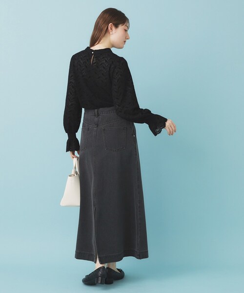 index(インデックス)の「フェザーレースハイネックキャンディトップス【洗濯機OK】(Tシャツ/カットソー・レディース・ブラック/オフホワイト・00)」の9枚目の写真