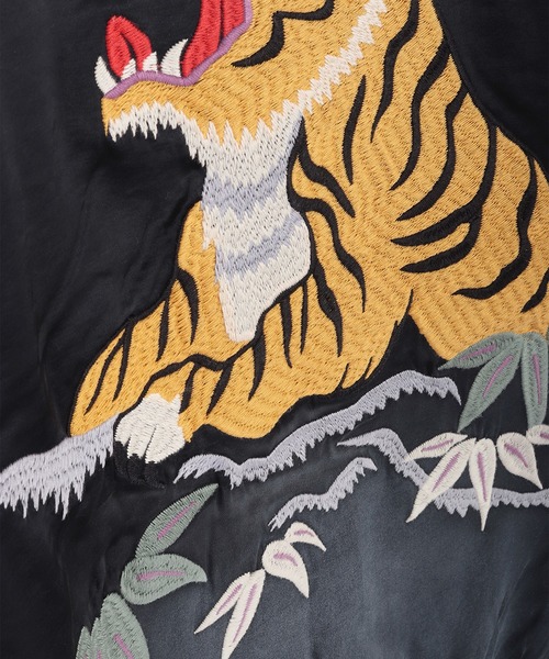 houston スカジャン　japan サテン　刺繍　xl ヒューストン　虎 HOUSTON レーヨンサテン ビンテージ加工 スカジャン 虎 刺繍