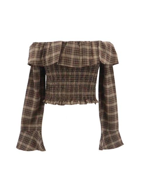 ALLuRing ChaRm(アリュリングチャーム)の「Off-the-shoulder Ruffle Cardigan / オフショルダーフリルカーディガン(シャツ/ブラウス・レディース・ブラウン/ネイビー・FREE)」の19枚目の写真