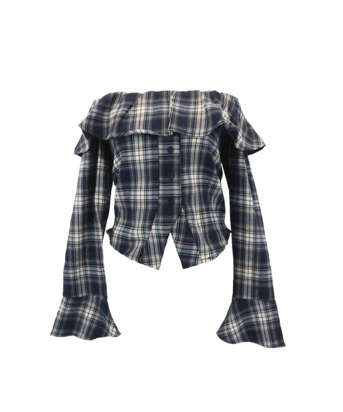 ALLuRing ChaRm(アリュリングチャーム)の「Off-the-shoulder Ruffle Cardigan / オフショルダーフリルカーディガン(シャツ/ブラウス・レディース・ブラウン/ネイビー・FREE)」の20枚目の写真