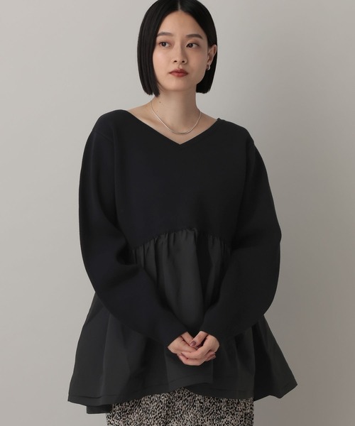 ma_sa　スラックス&ペプラムニット 襟付きペプラムニット ｜ レディース ニット ペプラムトップス 襟付き