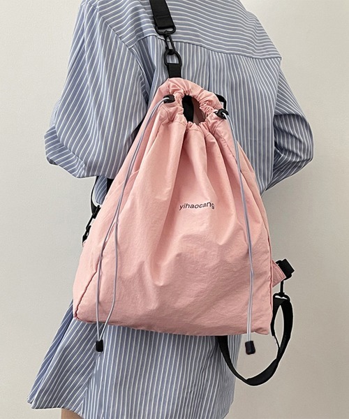 Miniministore(ミニミニストア)の「ナップサック 巾着リュック ボディバッグ(バックパック/リュック・レディース・ライトグレー/ピンク/ブラック・FREE)」の1枚目の写真