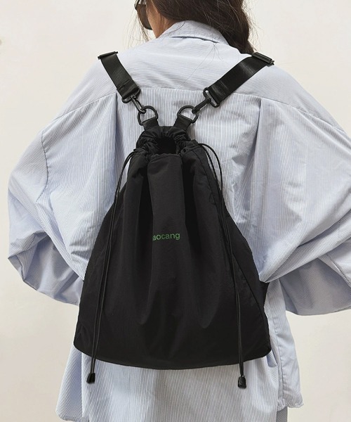 Miniministore(ミニミニストア)の「ナップサック 巾着リュック ボディバッグ(バックパック/リュック・レディース・ライトグレー/ピンク/ブラック・FREE)」の7枚目の写真