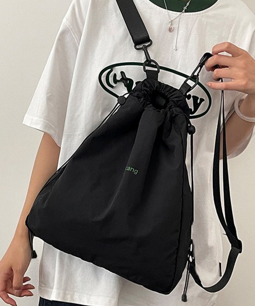 Miniministore(ミニミニストア)の「ナップサック 巾着リュック ボディバッグ(バックパック/リュック・レディース・ライトグレー/ピンク/ブラック・FREE)」の6枚目の写真