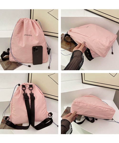 Miniministore(ミニミニストア)の「ナップサック 巾着リュック ボディバッグ(バックパック/リュック・レディース・ライトグレー/ピンク/ブラック・FREE)」の13枚目の写真