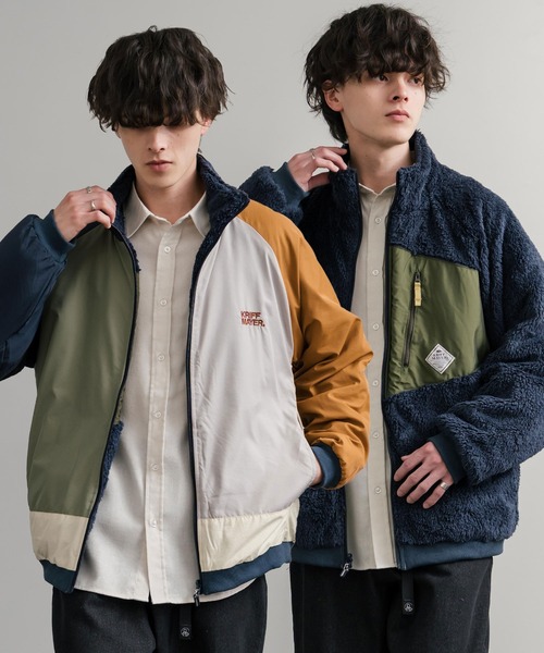 KRIFF MAYER(クリフメイヤー)の「KRIFF MAYER クリフメイヤー 2WAY リバーシブルひっくりスタンドネックボアジャケット/ロゴ刺繍入りボアブルゾン 2514404(ブルゾン・メンズ・ブラック/その他/マルチ/オリーブ/ベージュ/その他1・M/L/XL)」の4枚目の写真