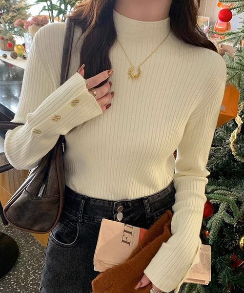 DAY CLOSET(デイ クローゼット)の「レディース 長袖ハイネックマンテルリブニットトップス(ニット/セーター・レディース・ピンク系その他/ホワイト/アイボリー/ブラック・FREE)」の3枚目の写真