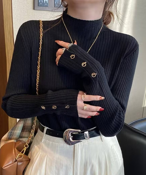 DAY CLOSET(デイ クローゼット)の「レディース 長袖ハイネックマンテルリブニットトップス(ニット/セーター・レディース・ピンク系その他/ホワイト/アイボリー/ブラック・FREE)」の1枚目の写真