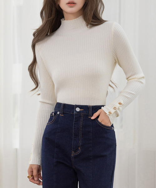 DAY CLOSET(デイ クローゼット)の「レディース 長袖ハイネックマンテルリブニットトップス(ニット/セーター・レディース・ピンク系その他/ホワイト/アイボリー/ブラック・FREE)」の5枚目の写真