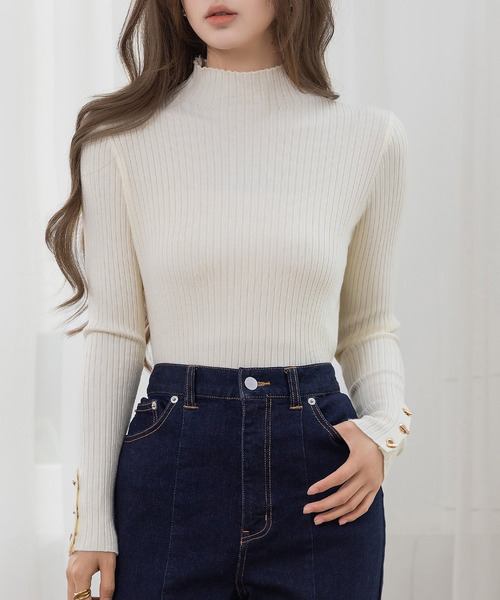 DAY CLOSET(デイ クローゼット)の「レディース 長袖ハイネックマンテルリブニットトップス(ニット/セーター・レディース・ピンク系その他/ホワイト/アイボリー/ブラック・FREE)」の6枚目の写真