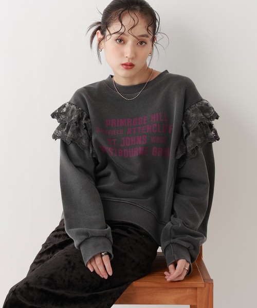 RAGEBLUE（レイジブルー）の「ヴィンテージライク/レースデザインスウェット（スウェット・レディース・ブラック/ライトグレー・FREE）」の9枚目の写真