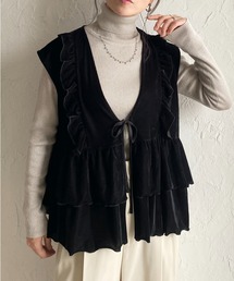 She's Closet（シーズクローゼット）の「深Vネックベロアティアードフリルリボンベスト（ベスト・レディース）」