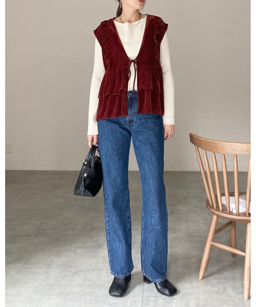 She's Closet（シーズクローゼット）の「深Vネックベロアティアードフリルリボンベスト（ベスト・レディース・ブラック/ブラウン・FREE）」の15枚目の写真
