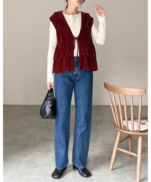 She's Closet（シーズクローゼット）の「深Vネックベロアティアードフリルリボンベスト（ベスト・レディース・ブラック/ブラウン・FREE）」の16枚目の写真