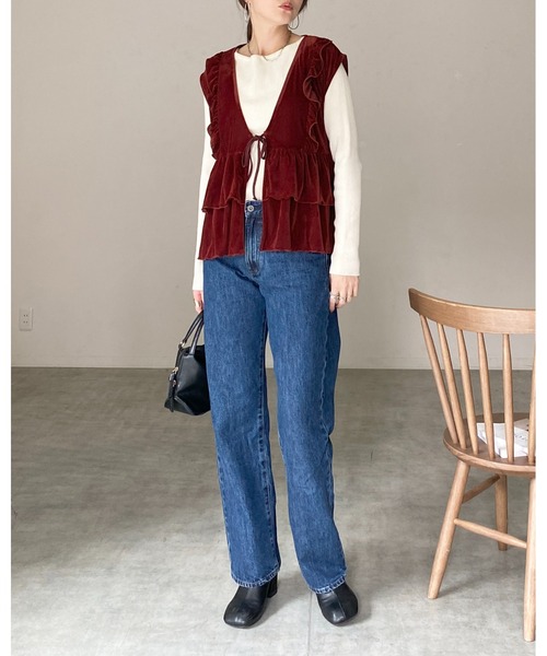She's Closet（シーズクローゼット）の「深Vネックベロアティアードフリルリボンベスト（ベスト・レディース・ブラック/ブラウン・FREE）」の17枚目の写真