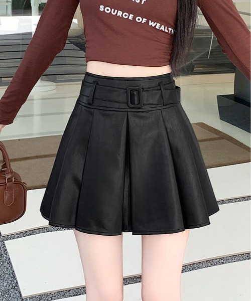 kirakiraShop(キラキラショップ)の「ベルト付き フェイクレザー プリーツ ミニ スカート(スカート・レディース・ブラック/ブラウン・S/M/L)」の5枚目の写真