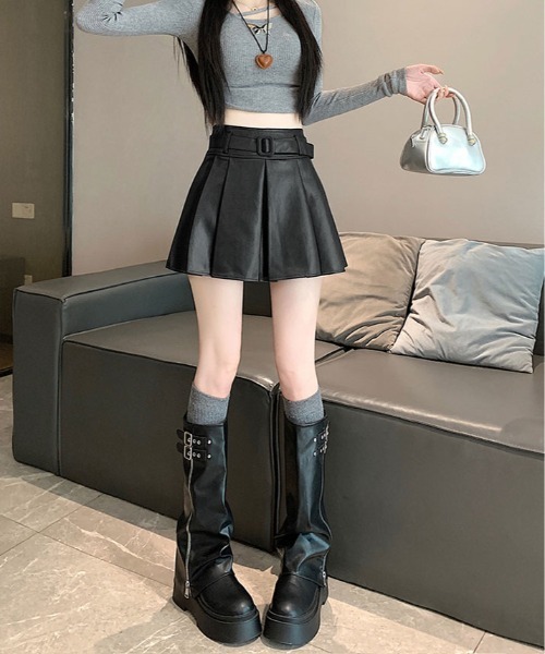 kirakiraShop(キラキラショップ)の「ベルト付き フェイクレザー プリーツ ミニ スカート(スカート・レディース・ブラック/ブラウン・S/M/L)」の12枚目の写真