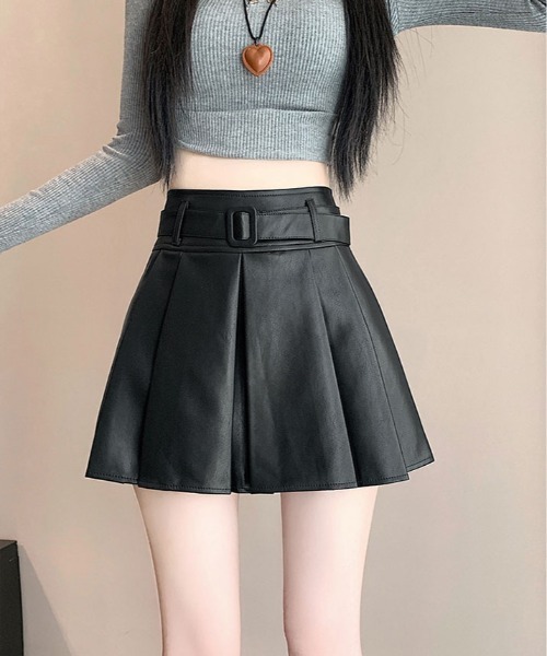 kirakiraShop(キラキラショップ)の「ベルト付き フェイクレザー プリーツ ミニ スカート(スカート・レディース・ブラック/ブラウン・S/M/L)」の13枚目の写真