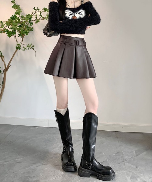 kirakiraShop(キラキラショップ)の「ベルト付き フェイクレザー プリーツ ミニ スカート(スカート・レディース・ブラック/ブラウン・S/M/L)」の17枚目の写真