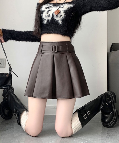 kirakiraShop(キラキラショップ)の「ベルト付き フェイクレザー プリーツ ミニ スカート(スカート・レディース・ブラック/ブラウン・S/M/L)」の18枚目の写真
