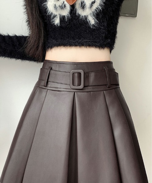 kirakiraShop(キラキラショップ)の「ベルト付き フェイクレザー プリーツ ミニ スカート(スカート・レディース・ブラック/ブラウン・S/M/L)」の19枚目の写真