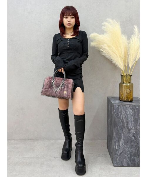 EVRIS（エヴリス）の「ヘンリーネックカットミニワンピース（ワンピース・レディース・グレー/ブラック/その他1・FREE）」の22枚目の写真