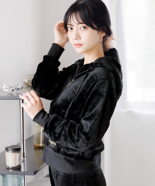 Dita（ディータ）の「刺繍入りソフトマイクロパーカー×パンツセット（ルームウェア/パジャマ・レディース・ピンク/アイボリー/ブラック/ピンク系その他・FREE）」の3枚目の写真