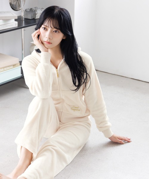 Dita（ディータ）の「刺繍入りソフトマイクロパーカー×パンツセット（ルームウェア/パジャマ・レディース・ピンク/アイボリー/ブラック/ピンク系その他・FREE）」の8枚目の写真