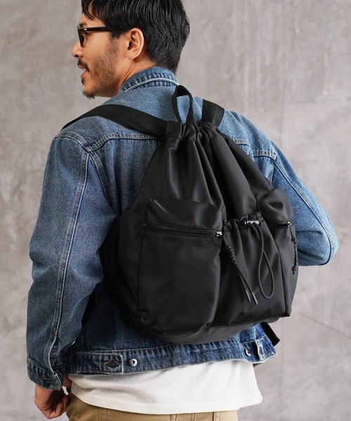 jiggys shop(ジギーズショップ)の「撥水加工 ナップサック バックパック(バックパック/リュック・メンズ・ブラック・FREE)」の1枚目の写真