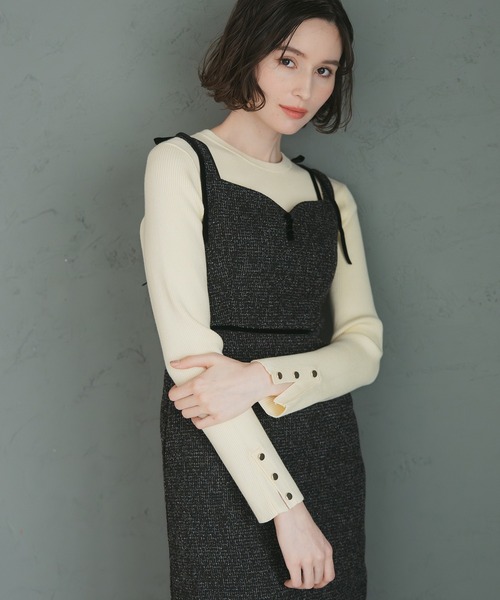 31 Sons de mode（トランテアン　ソン　ドゥ　モード）の「2025秋冬新作 袖スリットボタンリブニット（ニット/セーター・レディース・イエロー/オフホワイト/ライトブルー/チャコールグレー・ﾌﾘ-）」の4枚目の写真