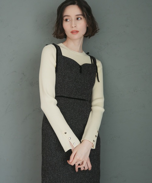 31 Sons de mode（トランテアン　ソン　ドゥ　モード）の「2025秋冬新作 袖スリットボタンリブニット（ニット/セーター・レディース・イエロー/オフホワイト/ライトブルー/チャコールグレー・ﾌﾘ-）」の7枚目の写真