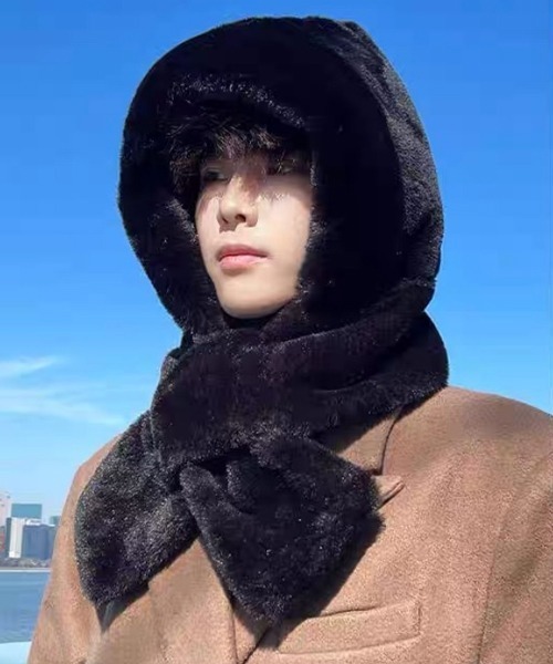 NOWLE】2WAY もこもこ フェイクファー フード マフラー（マフラー