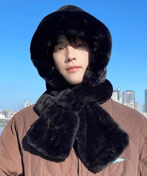 セール】【NOWLE】2WAY もこもこ フェイクファー フード マフラー