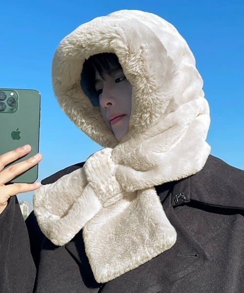 セール】【NOWLE】2WAY もこもこ フェイクファー フード マフラー