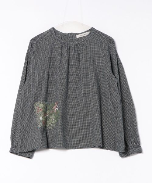 SUPER HAKKA（スーパーハッカ）の「SUPER　HAKKA×サクマ　ユウコ　「森の家」モチーフ刺繍　先染めコットン麻チェックブラウス（シャツ/ブラウス・レディース・グレー/ネイビー・FREE）」の2枚目の写真
