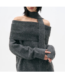 エッセンシャルソフトマフラーセットオフショルダー長袖ニット_3COLOR