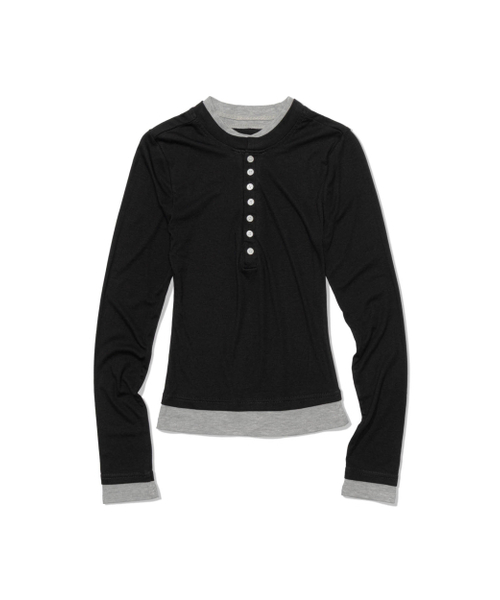 MOAA(モア)の「Layered Trim Henley sleeve (BLACK)(Tシャツ/カットソー・レディース・その他・SMALL/MEDIUM)」の2枚目の写真