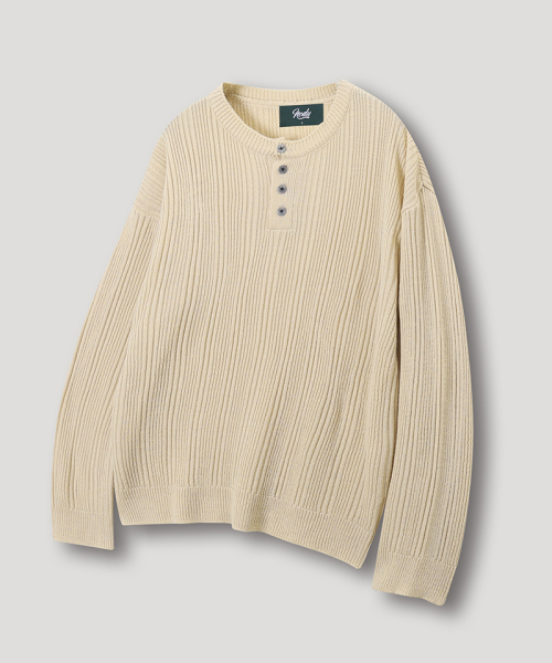 NODU（ノードユー）の「ライトゴルジヘンリーネックニットTシャツ[ベージュ]（Tシャツ/カットソー・メンズ・その他・MEDIUM/LARGE）」の2枚目の写真