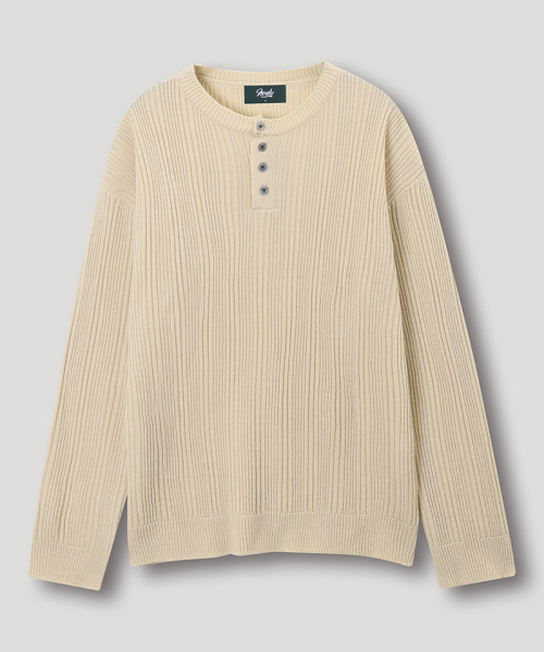 NODU（ノードユー）の「ライトゴルジヘンリーネックニットTシャツ[ベージュ]（Tシャツ/カットソー・メンズ・その他・MEDIUM/LARGE）」の3枚目の写真