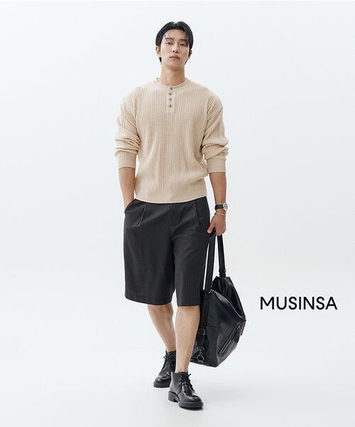 NODU（ノードユー）の「ライトゴルジヘンリーネックニットTシャツ[ベージュ]（Tシャツ/カットソー・メンズ・その他・MEDIUM/LARGE）」の8枚目の写真