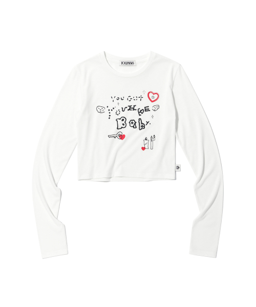 YOUHEE(ユヒ)の「YOUHEE GRAPHIC LONG SLEEVE WHITE(Tシャツ/カットソー・レディース・その他・FREE)」の2枚目の写真
