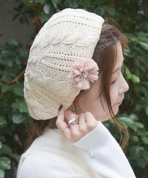 axes femme | コサージュ付きニットベレー(ハンチング/ベレー帽)