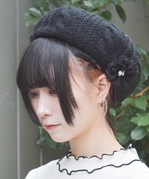 axes femme | コサージュ付きニットベレー(ハンチング/ベレー帽)