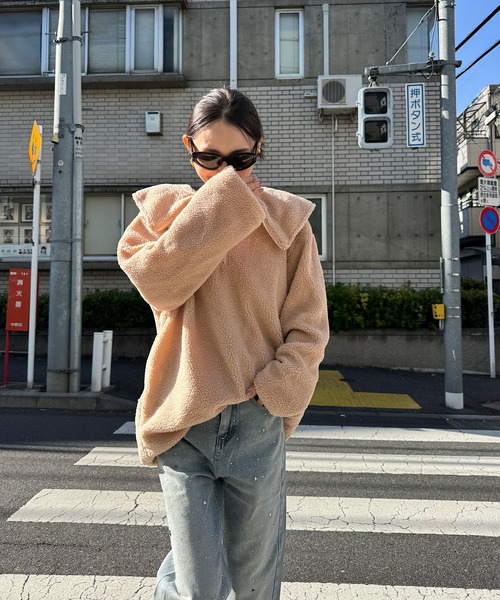 Mela(メラ)の「ビッグカラーハーフジップボアトップス(その他トップス・レディース・ベージュ/オフホワイト/ブラック・FREE)」の18枚目の写真