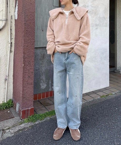 Mela(メラ)の「ビッグカラーハーフジップボアトップス(その他トップス・レディース・ベージュ/オフホワイト/ブラック・FREE)」の20枚目の写真