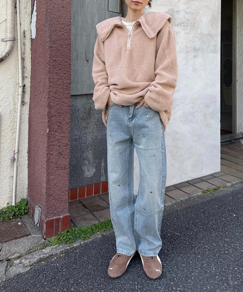 Mela(メラ)の「ビッグカラーハーフジップボアトップス(その他トップス・レディース・ベージュ/オフホワイト/ブラック・FREE)」の21枚目の写真