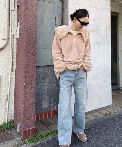 Mela(メラ)の「ビッグカラーハーフジップボアトップス(その他トップス・レディース・ベージュ/オフホワイト/ブラック・FREE)」の22枚目の写真