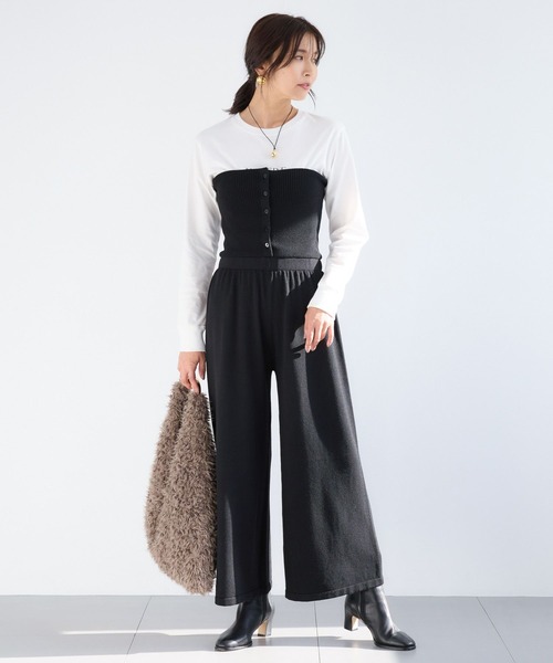 BARNYARDSTORM(バンヤードストーム)の「BARNYARDSTORM / サロペライクニットパンツ / ハンドウォッシャブル(その他パンツ・レディース・グレー/ブラック・FREE)」の2枚目の写真