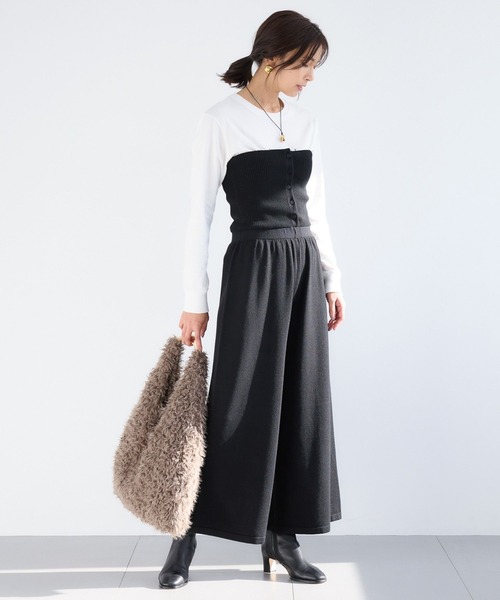 BARNYARDSTORM(バンヤードストーム)の「BARNYARDSTORM / サロペライクニットパンツ / ハンドウォッシャブル(その他パンツ・レディース・グレー/ブラック・FREE)」の3枚目の写真