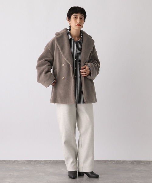 studio CLIP（スタディオクリップ）の「《ウタオ》ボアショートコート（ステンカラーコート・レディース・モカ/ベージュ・FREE）」の3枚目の写真